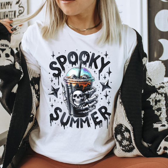Spooky Halloween Shirt, Summer Halloween Graphic T-shirt, Summerween T-shirt, Summer T-shirt, Beach Coffee T-shirt.