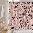 thumbnail image 1 of Spooky Halloween Shower Curtain Black Scary Cat Pumpkin Witchy Hand Moon Skull Candle Vintage Gothic Vintage Holiday Pink Fabric Bathroom Decor Curtain with Hooks, 1 of 3