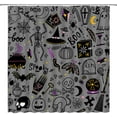 thumbnail image 1 of Spooky Halloween Shower Curtain Cartoon Horror Skull Black Alchemy Magic World Witch Witchcraft Moon Star Gothic Cute Funny Halloween Time Decor Fabric Bathroom Curtain Set with Hook, 1 of 1
