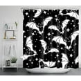 thumbnail image 1 of Spooky Halloween Shower Curtain Decor, Gothic Horror Halloween Black and White Bats Shower Curtains 72X79 inch Polyester Fabric Bathroom Decoration Bath Curtains Hooks Included, 1 of 6