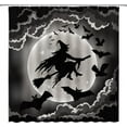 thumbnail image 1 of Spooky Halloween Shower Curtain Gothic Black Gray Halloween Witch Broom Horror Bat Ghost Full Moon Happy Halloween Night View Bathroom Decor Fabric Curtain with Hooks, 1 of 3