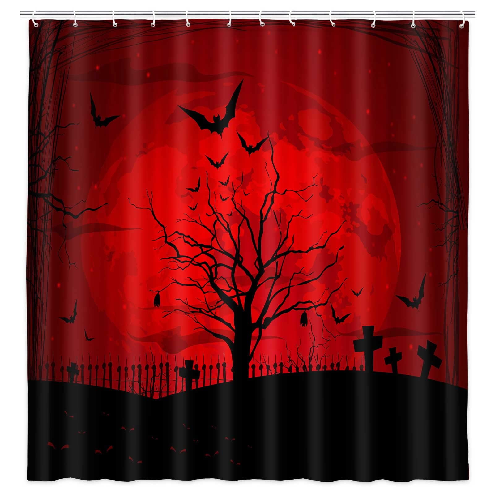 Spooky Halloween Shower Curtain Gothic Horror Halloween Black＆white