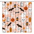 thumbnail image 1 of Spooky Halloween Shower Curtain Pink Pumpkin Bat Witch Skull Boho Ghotic Alchemy Magic Scary Funny Cute Cartoon Icons Holiday Happy Halloween Party Fabric Bath Curtain Set with Hook, 1 of 3
