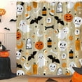 thumbnail image 1 of Spooky Halloween Shower Curtain Pumpkin Bat Witch Skull Boho Ghotic Alchemy Magic Scary Funny Cute Cartoon Icons Holiday Happy Halloween Party Fabric Bath Curtain set with Hook,Brown, 1 of 4