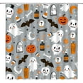 thumbnail image 1 of Spooky Halloween Shower Curtain Pumpkin Bat Witch Skull Boho Ghotic Alchemy Magic Scary Funny Cute Cartoon Icons Holiday Happy Halloween Party Fabric Bath Curtain set with Hook，Grey, 1 of 3