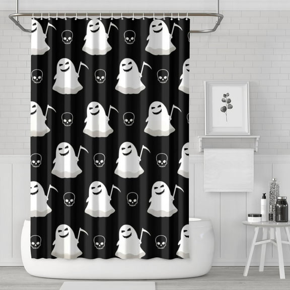 Spooky Halloween Shower Curtain with Bats & Spider Webs, 72x72 Inch Haunted House Theme - Waterproof Scary Bathroom Decor with Hooks