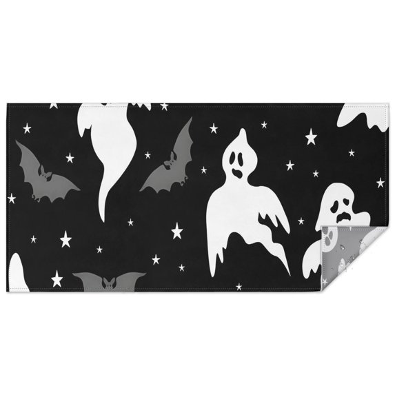 Black Halloween Ghosts Bats and Stars Rectangle Tablecloth 60"x120",Waterproof Polyester Rectangle Table Cloth, Wipeable Spillproof Polyester Tablecloth for Dining, Camping, Indoor and Outdoor