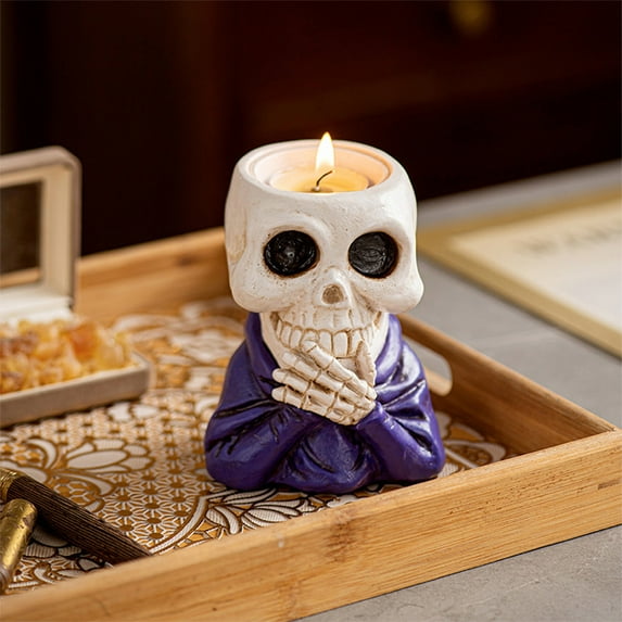 Taicans Spooky Halloween Skull Candle Holder,Spooky Candlestick Resin Ornaments,Resin Gothic Tea Light Holders Skull Home Decoration Novelty Craft Collection for Halloween,Day of the Dead Decorations