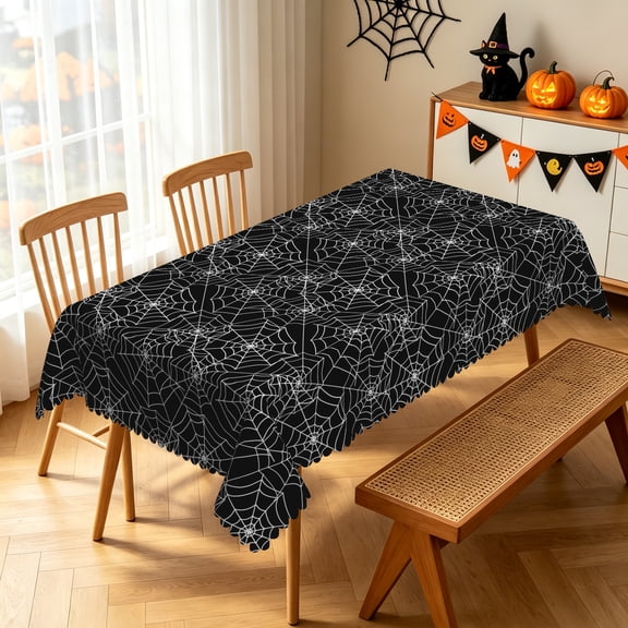 Spooky Halloween Spider Web Tablecloth,52x70 Inch,Halloween Party Indoor Outdoor Washable Table Cover