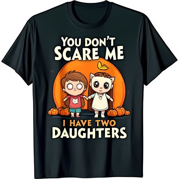Spooky Halloween T-Shirt for Parents of Two Daughters Fun & Colorful Design