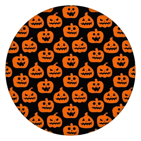 Spooky Halloween Themed Round Table Cover with Elastic Edge - Fits 52 Inch Table Perfectly for Party Dining Kitchen Washable Decor
