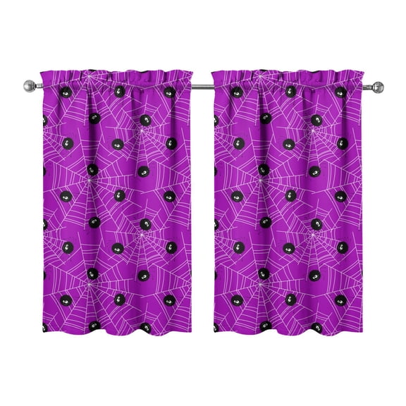 Spooky Halloween Tier Curtains Set of 2, with Bat and Ghost Illustration, Gothic Rod Pocket Window Treatment Panels 27.5x39in(70x99cm)Kitchen Curtains