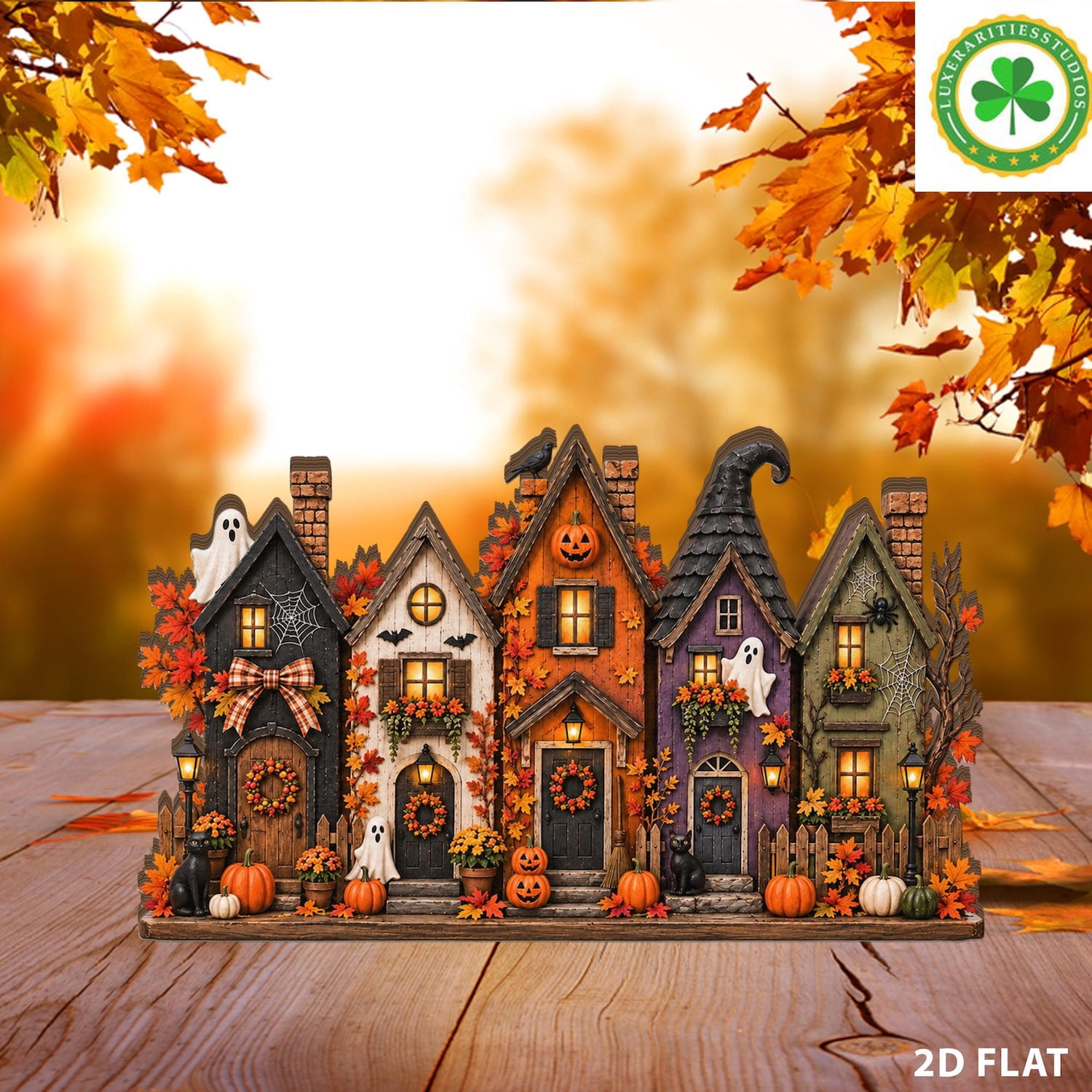Gothic Display Sign Spooky Halloween Village Wooden Block, Haunted House Tabletop Display ...