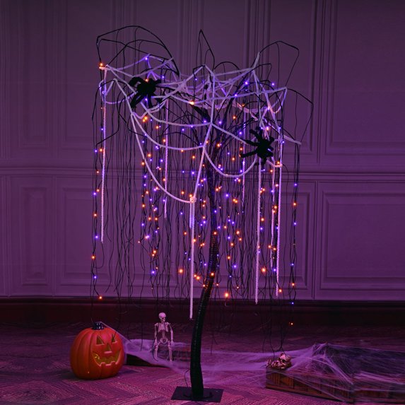 Spooky Halloween Willow Tree with Spiders 7 Feet