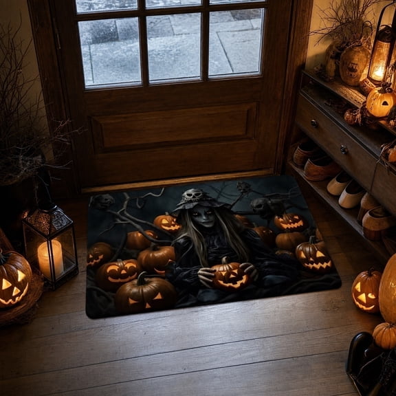 Spooky Halloween Witch Doormat Non-Slip Absorbent Entryway Rug