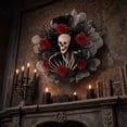 thumbnail image 1 of Spooky Halloween Wreath, Gothic Skull Wreath With Red Roses for Front Door, Halloween Door Decorations for Porch, Skeleton Wreath for Wall Window Party, 1 of 7