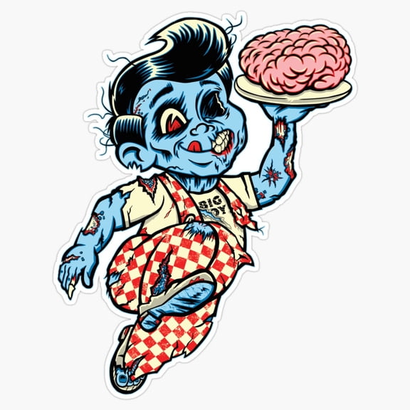 Spooky Halloween Zombie Boy Undead Brains Gothic Cartoon Skateboard Character Decal For PC Sticker