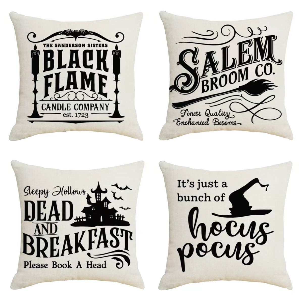 Spooky Happy Halloween Witch Pillow Covers Set of 4 Halloween Grey ...