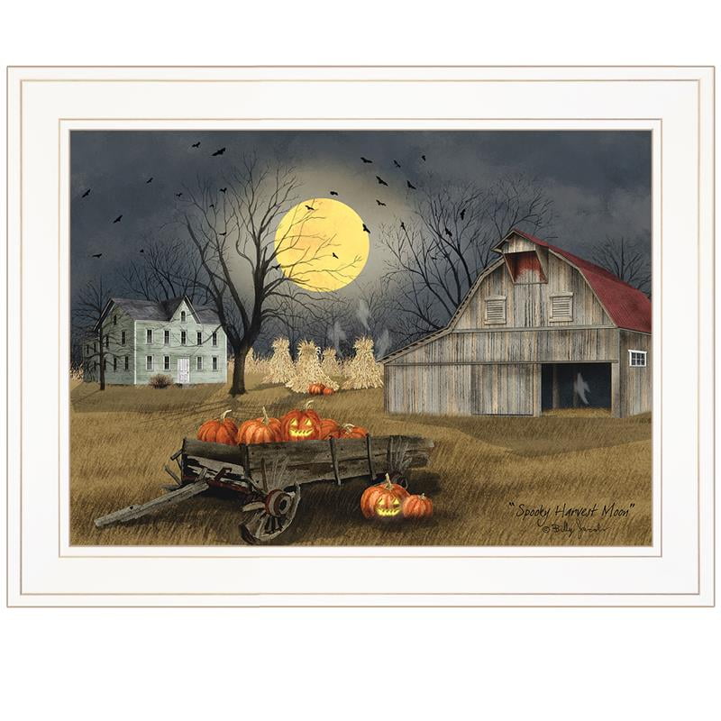 Spooky Harvest Moon Canvas Print with White Frame