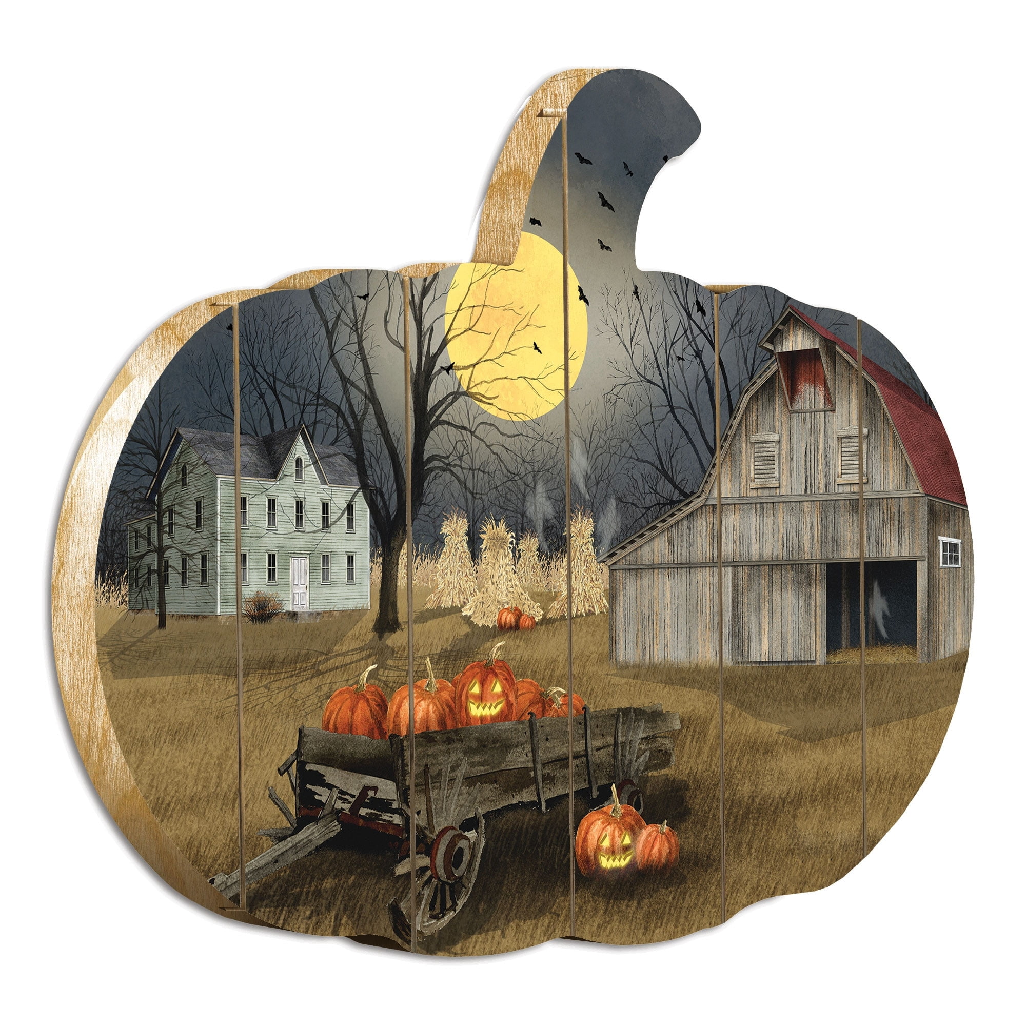 Spooky Harvest Moon By Billy Jacobs Printed on Wooden Pumpkin Wall Art ...