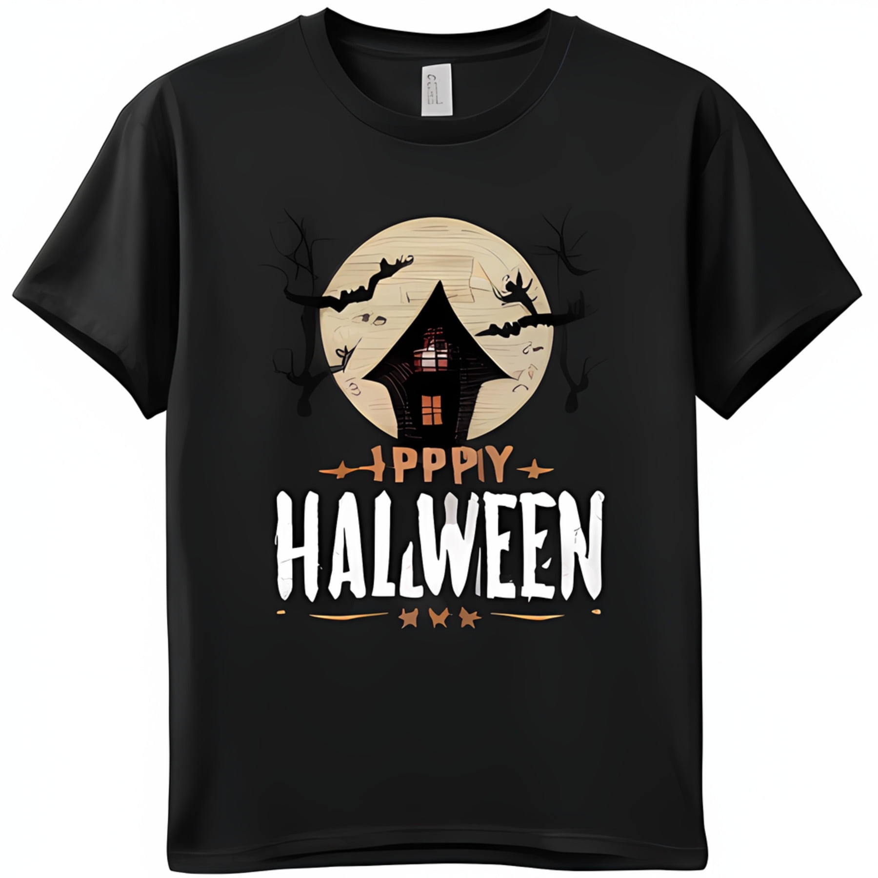 Spooky Haunted House Graphic Black T-Shirt Creepy Design for Halloween