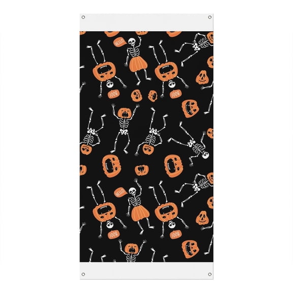 Spooky Horror Door Curtain with Spider Web and Skeleton Print - 70.8x35.4 Inch Halloween Door Decor Cover