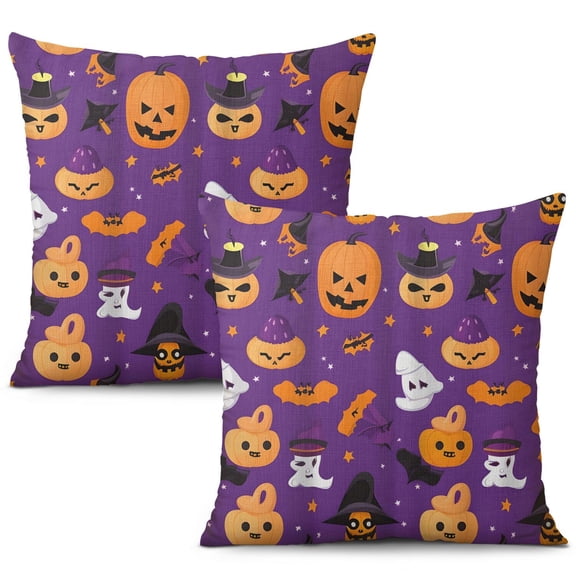 Spooky Horror Pillow Covers Set - Skeleton and Spider Web Pattern Linen Throw Pillow Covers 20x20 inch throw pillow case Halloween gifts to friends,family
