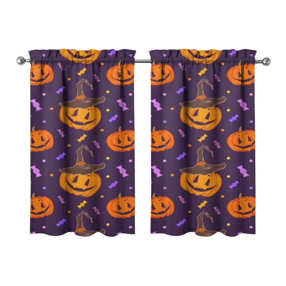 Spooky Horror Themed 2 PCS Tier Curtains Featuring Skull and Spider Web Illustration, Rod Pocket Window Panels 27.5x39in(70x99cm)Kitchen Curtains