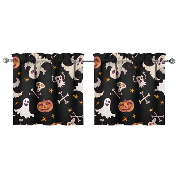 Spooky Horror Themed 2 PCS Tier Curtains Featuring Witch and Spider Web Print, Semi-Sheer Kitchen Window Panels 27.5x24in(70x60cm) Kitchen Curtains