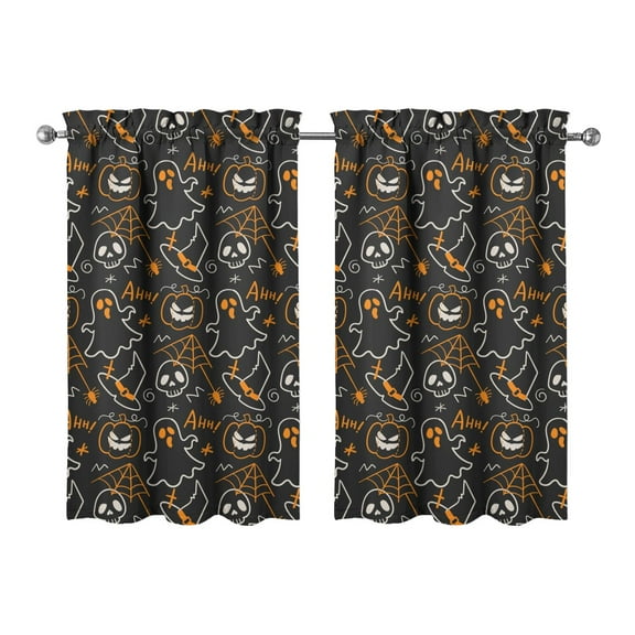 Spooky Horror Themed 2 PCS Tier Curtains Featuring Witch and Spider Web Print, Semi-Sheer Kitchen Window Panels 27.5x39in(70x99cm)Kitchen Curtains