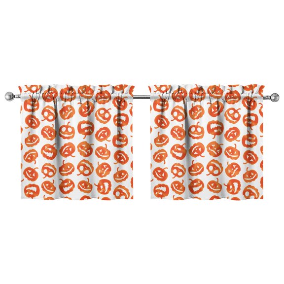 Spooky Horror Themed 2 PCS Tier Curtains with Skull and Bat Print, Vintage Style Semi-Sheer Window Treatment Panels 27.5x24in(70x60cm) Kitchen Curtains