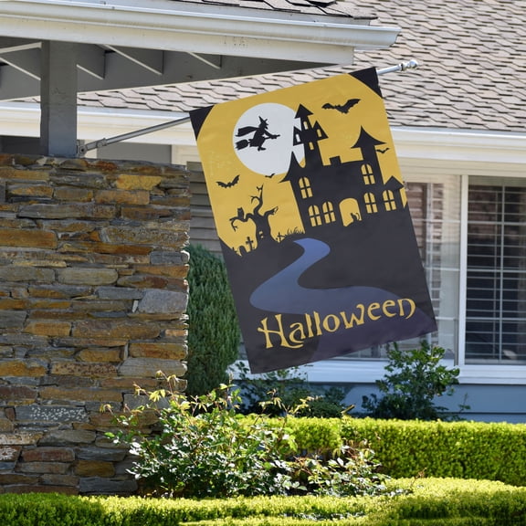 Northlight Spooky House Halloween Outdoor House Flag with Bats and Witch 28" x 40"