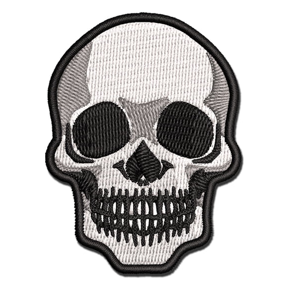Spooky Human Skull Bone Applique Multi-Color Embroidered Hook & Loop Patch - 3.5 Inch Large