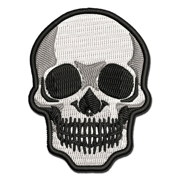Spooky Human Skull Bone Applique Multi-Color Embroidered Iron-On Patch - 2.0 Inch Mini