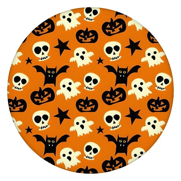 Spooky Icons Halloween Pattern Round Fitted Tablecloth with Elastic Edge,Dining Table Cover Waterproof,Outdoor Round Tablecloth for Camping,Dining,Indoor and Outdoor