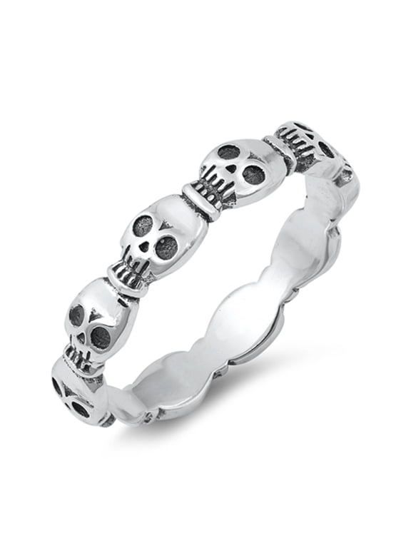 Spooky Interlocking Skull Skeleton Ring .925 Sterling Silver Band Jewelry Female Male Unisex Size 10