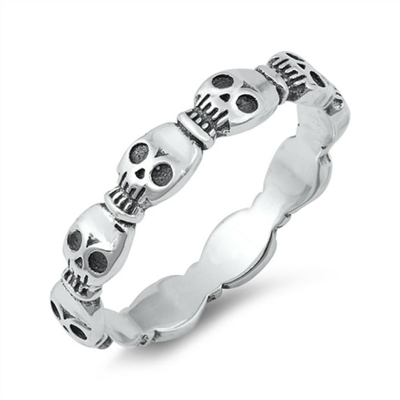 Spooky Interlocking Skull Skeleton Ring .925 Sterling Silver Band Jewelry Female Male Unisex Size 6