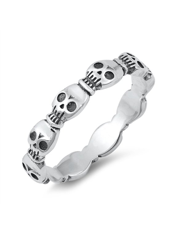 Spooky Interlocking Skull Skeleton Ring .925 Sterling Silver Band Jewelry Female Male Unisex Size 7