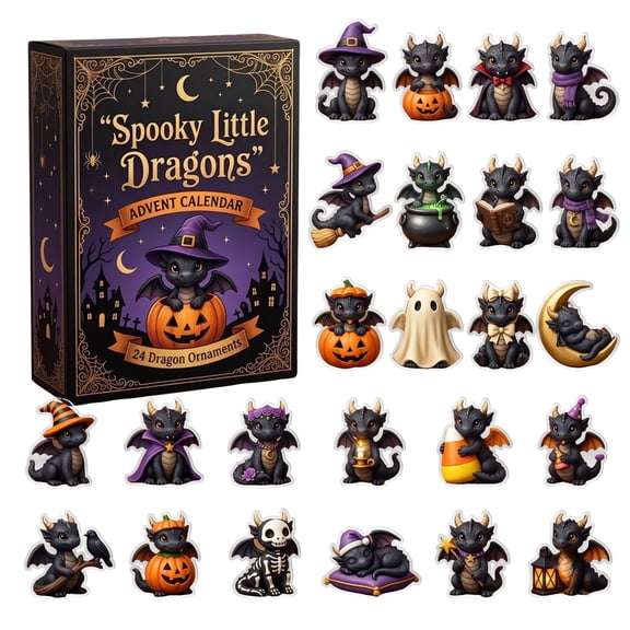 Spooky Little Dragons Advent Calendar 2026, 24-Day Halloween Countdown Surprise Box with Collectible 2D Acrylic Hanging Ornaments, Gothic Fantasy Decor Set & Holiday Gift for Adults