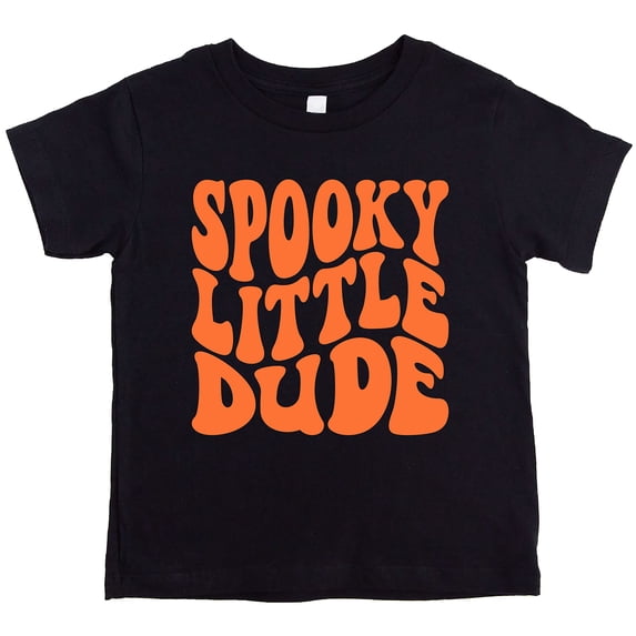 Spooky Little Dude Wavy Letters for Baby and Toddler Youth Boys Halloween and Fall Shirt Black Shirt Youth Small