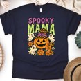 thumbnail image 1 of Spooky Mama Ghost Pumpkin Witch Hat Halloween Graphic T-Shirt, Navy, Size M, 1 of 6
