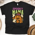 thumbnail image 1 of Spooky Mama Graphic T-Shirt Pumpkin Ghost Retro Funny Mom Tee, Black, Size M, 1 of 6