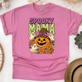 thumbnail image 1 of Spooky Mama Graphic T-Shirt Pumpkin Ghost Retro Funny Mom Tee, Heliconia, Size S, 1 of 6