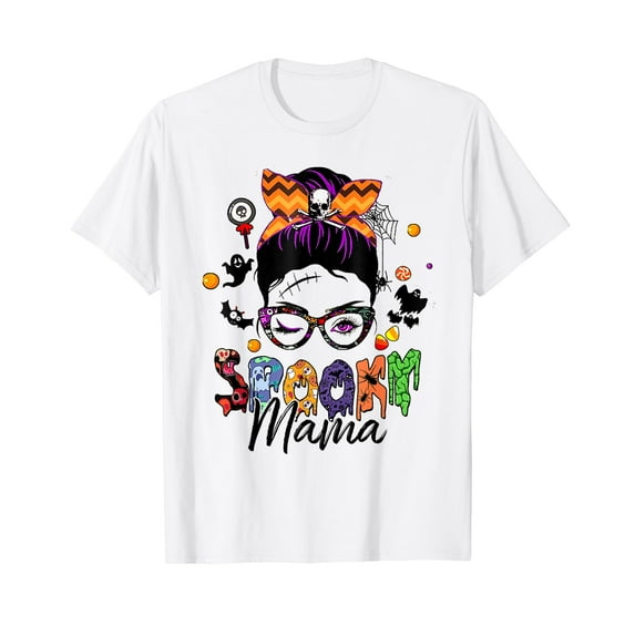 Spooky Mama Halloween Messy Bun Mom T-Shirt