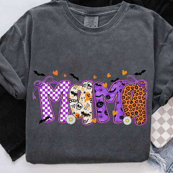 Spooky Mama Halloween Shirt, Checkered Halloween Mama Tee, Cute Spooky Season Shirt for Moms, Trendy Fall Graphic Tee for October