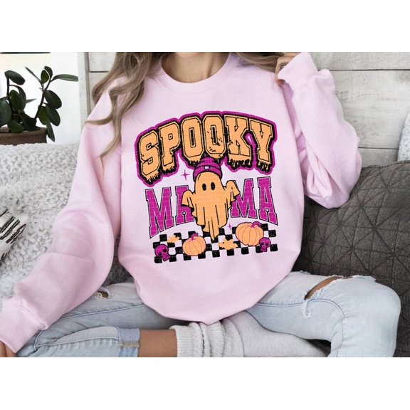 Spooky Mama Halloween Sweatshirt, Cute Fall Shirt with Ghost and Pumpkin Graphic , Fun Outfit for Moms During Spooky Season
