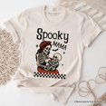 thumbnail image 1 of Spooky Mama Skeleton Halloween T-Shirt, Momster Retro Checkered Tee With Boo Vibes, 1 of 6