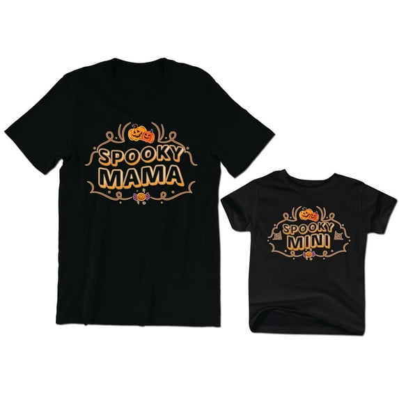 Spooky Mama Women's T-Shirt Trick or Treat Tees Spooky Mini Kids Toddler Shirt Baby Bodysuit Halloween Family Matching Mommy Daughter Son Outfits