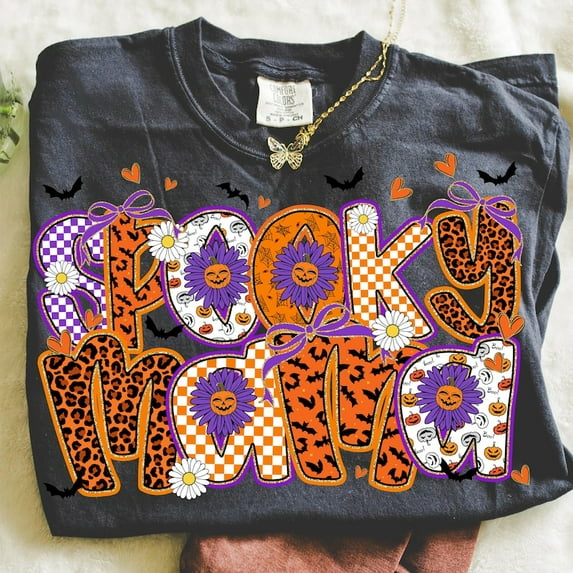 Spooky Mama preppy T-shirt, retro halloween T-shirt, Bat halloween Shirt, Mama Shirt, Witch Shirt, Spooky mini Shirt,Mama mini TH040636