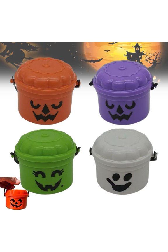 Spooky Mini Boo Bucket Figurines, Retro Halloween Desktop Decoration, Ghost Snack Holder, Horror Birthday Nostalgia Pumpkin Buckets, Trick Treat Event Props for Gifting Decorating (4PCS-A)